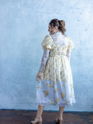 Lemon / Blue Garden Party Floral Dress