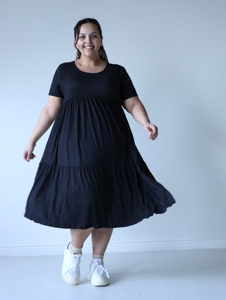 Black Tiered Layering Plus Midi Dress