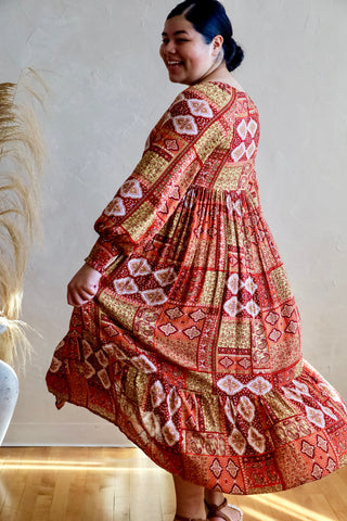 Pumpkin Patch Patchwork Print Maxi Dress