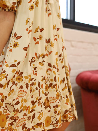 Falling Leaves Cream Midi Dress