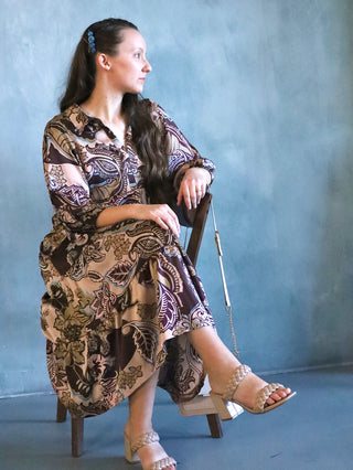 An Evening Out Brown Paisley Midi Dress