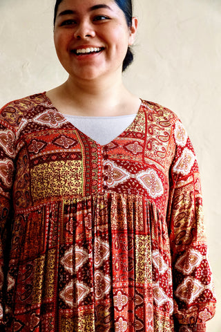 Pumpkin Patch Patchwork Print Maxi Dress