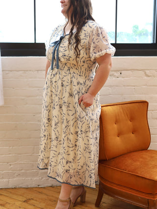 Vintage Blue Floral Bow Dress