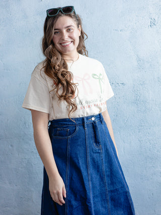 Fit and Flair A-Line Denim Midi Skirt