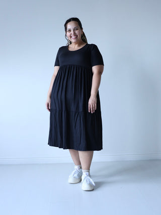 Black Tiered Layering Plus Midi Dress