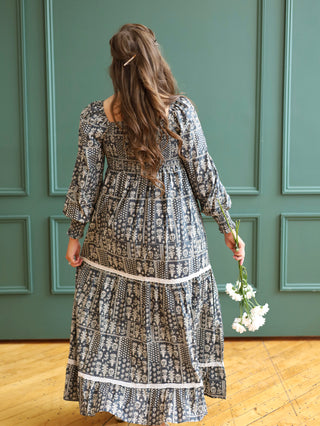 Lava Smoke Gray Patchwork Print Maxi Dress