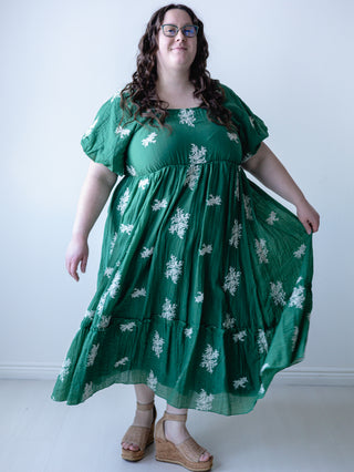 Springtime Green Baby's Breath Embroidered Dress