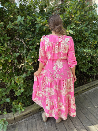 Pink Rose Floral Maxi Dress