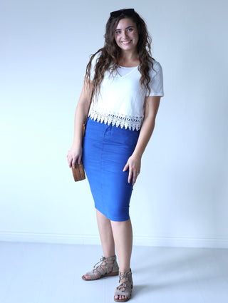 Bright Blue Denim Midi Skirt