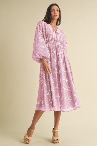 Luxe Embroidered Mauve Midi Dress