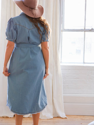 Light Wash Denim Button Down Midi Dress