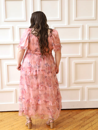 French Countryside Pink Floral Tulle Dress