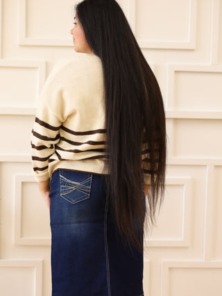 The Ashley Indigo Wash Denim Skirt with Pocket Detail