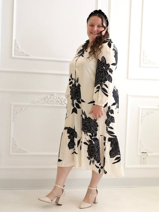 A Day in Paris Black and White Satin Midi Dress