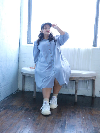 Light Gray Collared Button Up Plus Midi Dress