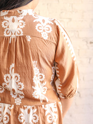 Lovely Neutrals Tan and Cream Midi Dress