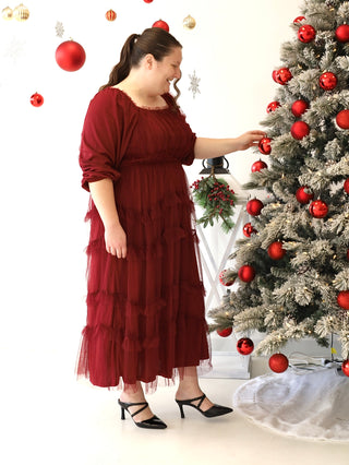 Red Cranberry Punch Tulle Maxi Dress