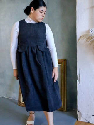 Dark Gray Oversized Corduroy Jumper Dress