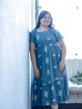 Dusty Blue Baby's Breath Embroidered Dress
