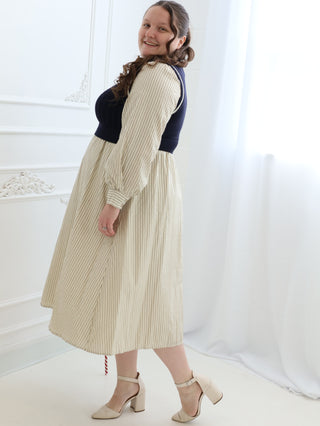 Navy Pinstriped Sweater Dress