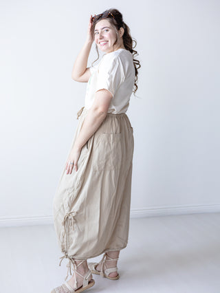 Khaki Boho Tie Maxi Skirt