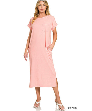 Ash Pink Acid Wash Short Sleeve T-Shirt Dress