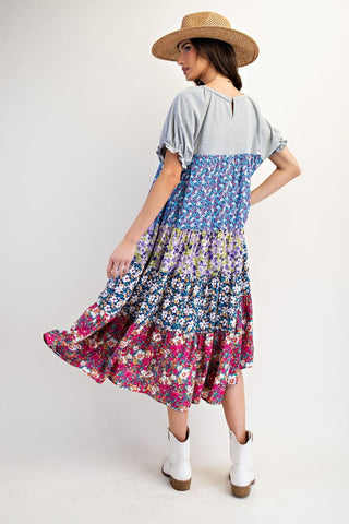 Spring Bouquet Floral Midi T-shirt Dress
