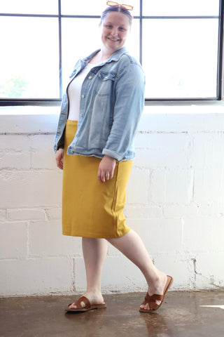 Mustard Yellow Plus Pencil Skirt