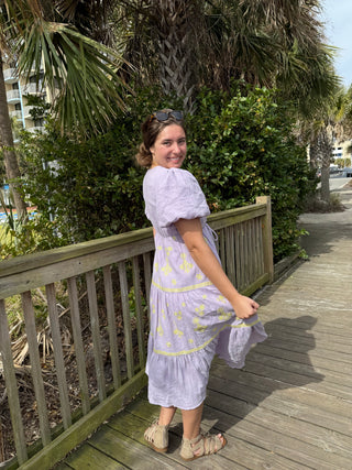 Lavender Lemon Embroidered Midi Dress