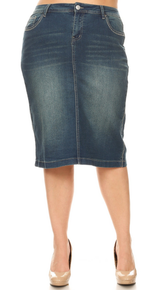 The Anna Vintage Stitched Denim Skirt