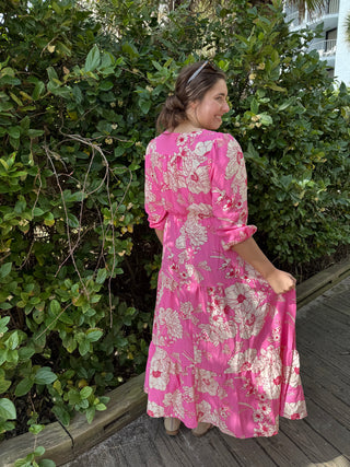 Pink Rose Floral Maxi Dress