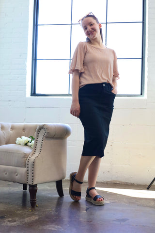 Black Denim Midi Skirt