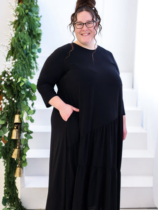 Black Asymmetrical Stitch Maxi Dress