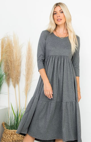 Charcoal Gray Knit Essential Tiered Midi Dress