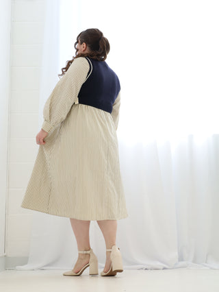 Navy Pinstriped Sweater Dress