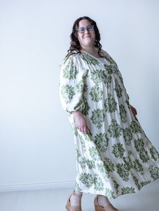Olive Green Palm Leaf Print Dress