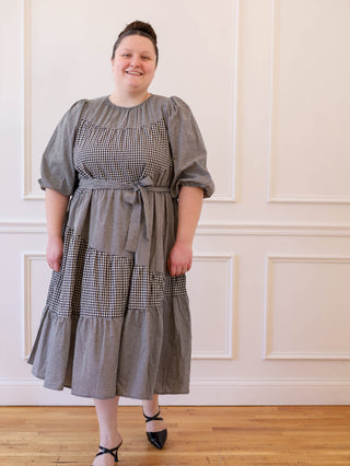 Black and White Gingham Tie Midi Dress