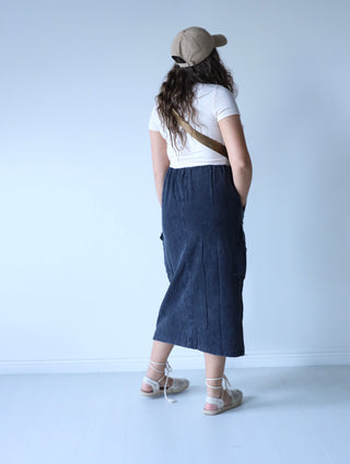 Acid Wash Denim Maxi Cargo Skirt