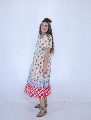 Rose Floral Colorblock Midi Dress