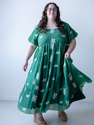 Springtime Green Baby's Breath Embroidered Dress