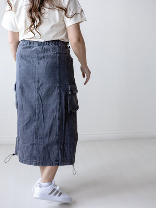 Black Denim Cargo Skirt