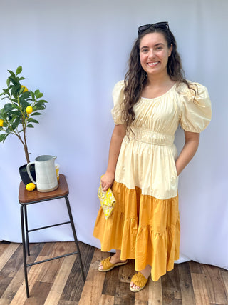 Lemonade Yellow Colorblock Midi Dress