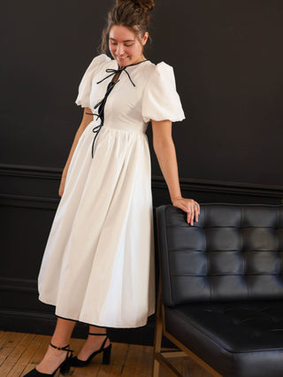 White and Black Bow Midi Dress