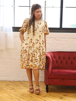 Falling Leaves Cream Midi Dress