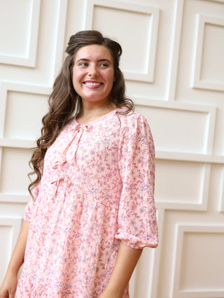 Tea Party Pink Floral Bow Dress