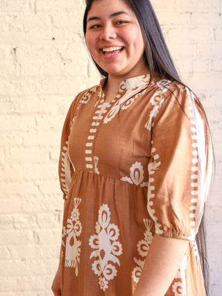 Lovely Neutrals Tan and Cream Midi Dress