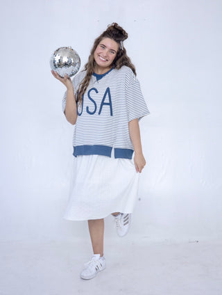 USA Embroidered Striped Top