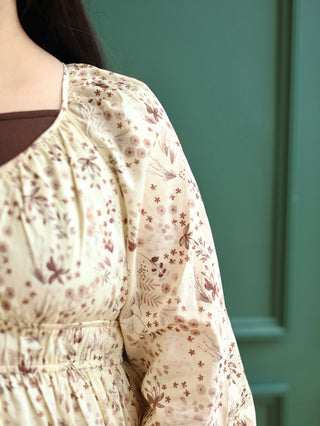 Cream and Brown Wildflower Maxi Dress