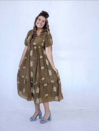 Summertime Bronze Baby's Breath Embroidered Dress