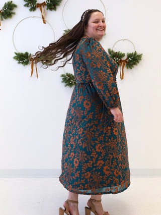 Christmas Bells Gold and Teal Velvet Dress
